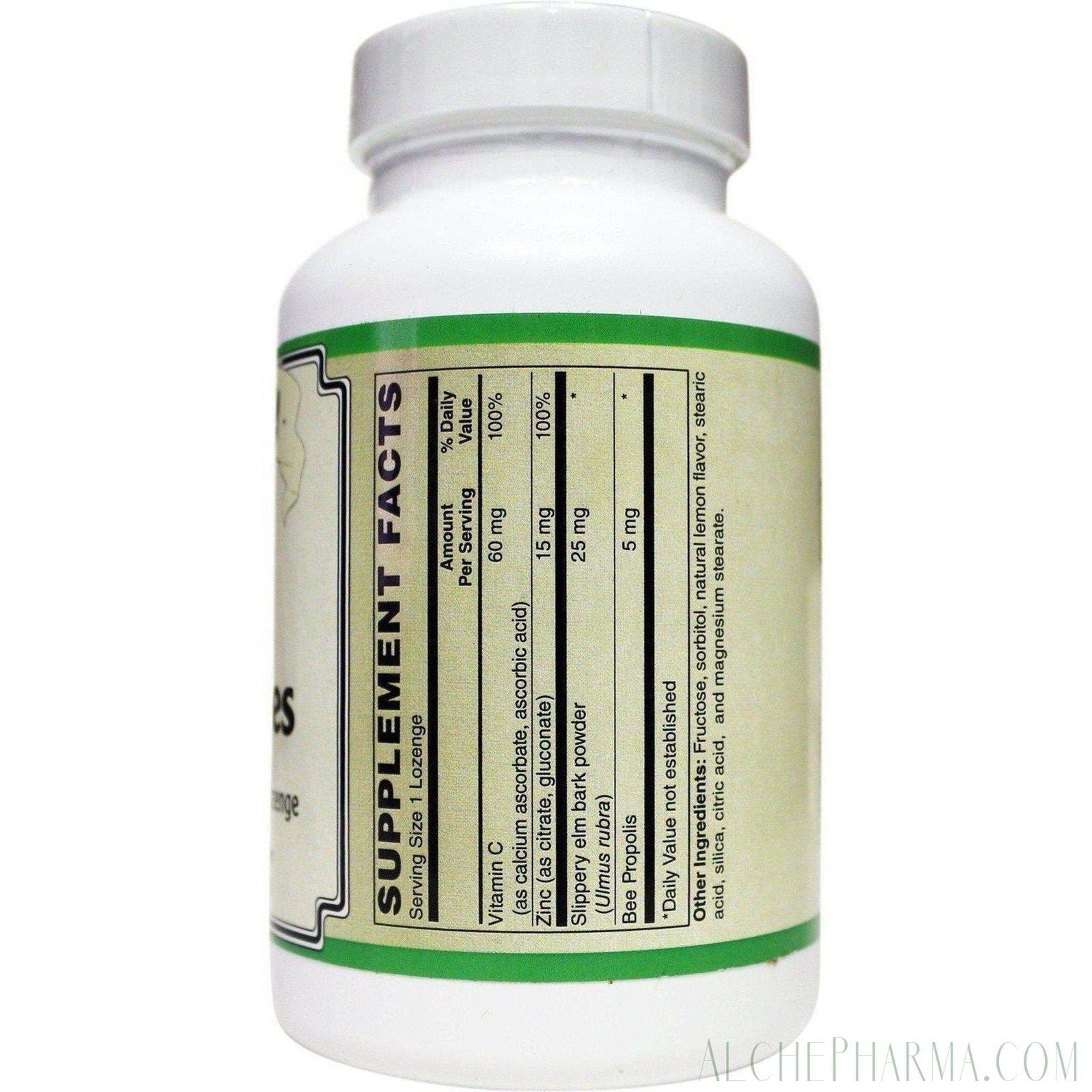 Zinc Lozenges ( Citrate / Gluconate ) 15 Mg. Tasty lozenges w/ Slippery Elm & Bee Propolis-Minerals-AlchePharma-60-AlchePharma