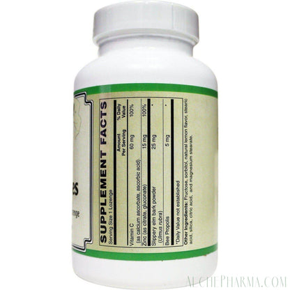 Zinc Lozenges ( Citrate / Gluconate ) 15 Mg. Tasty lozenges w/ Slippery Elm & Bee Propolis-Minerals-AlchePharma-60-AlchePharma
