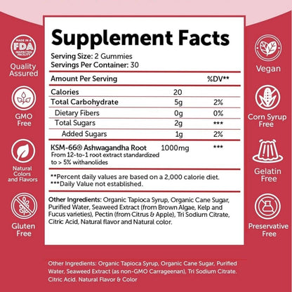 "Ashwaganda Extract Gummies Strawberry 60 count