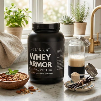 solikka 2lb Whey Armor Natural Protein Vanilla w/Stevia & Natural Flavor Non-GMO
