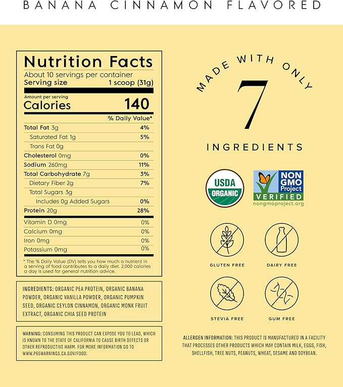Plant Based Protein Powder - Organic, 20 Grams Per Serving