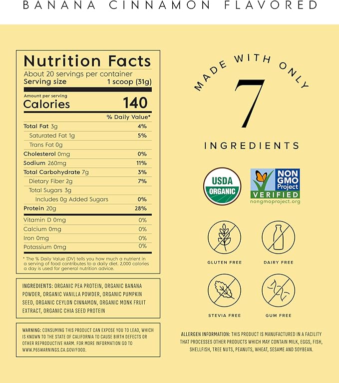 Plant Based Protein Powder - Organic, 20 Grams Per Serving