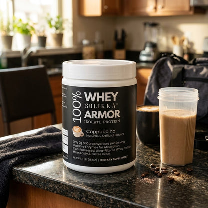 solikka 100% Whey Armor Isolate Protein Powder – Cappuccino Flavor (1 lb / 16 Servings)