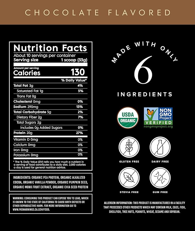 Plant Based Protein Powder - Organic, 20 Grams Per Serving