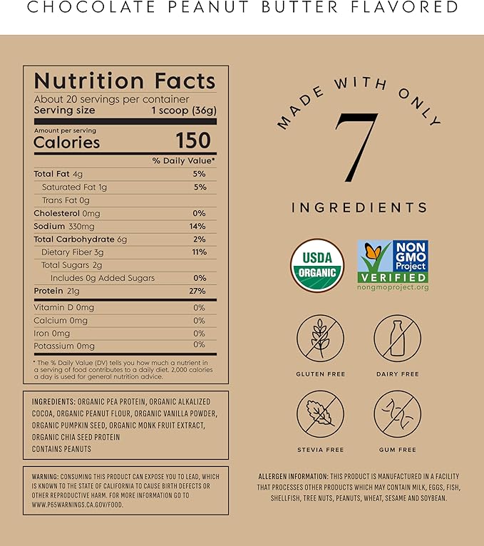 Plant Based Protein Powder - Organic, 20 Grams Per Serving