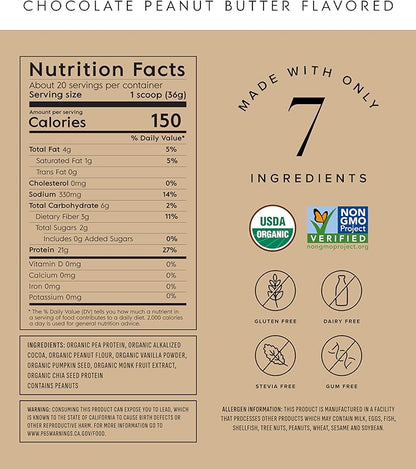 Plant Based Protein Powder - Organic, 20 Grams Per Serving