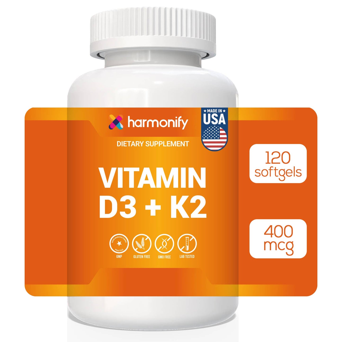 Vitamin D3 K2 400 mcg | 120 Softgels |  Bone & Heart Support