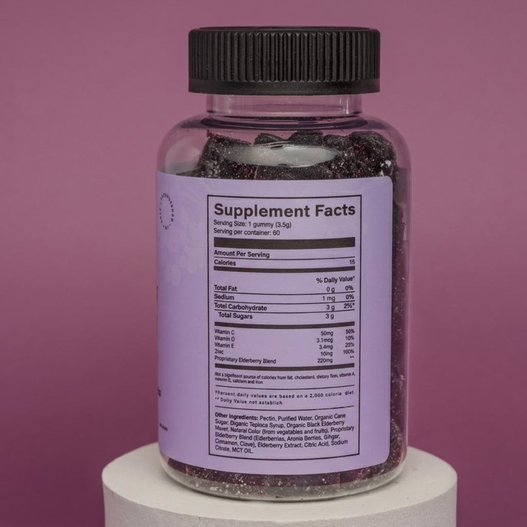 Elderberry Immunity Gummies with Zinc, Vitamins C, D, and E 60 Gummies