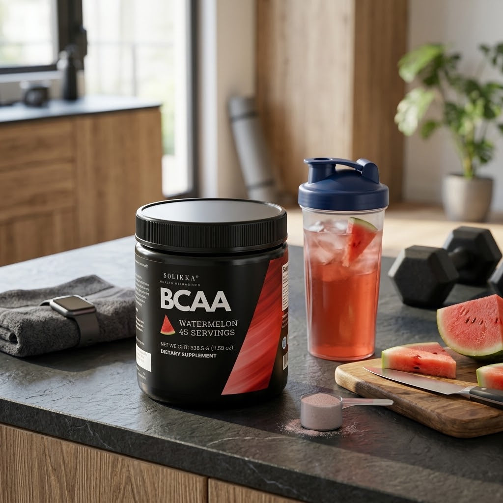 solikka BCAA Powder – 2:1:1 Ratio with L-Glutamine, Watermelon (45 Servings)