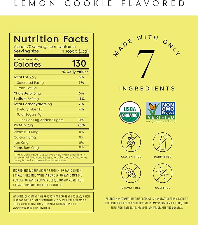 Plant Based Protein Powder - Organic, 20 Grams Per Serving