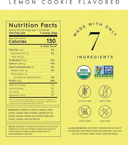 Plant Based Protein Powder - Organic, 20 Grams Per Serving