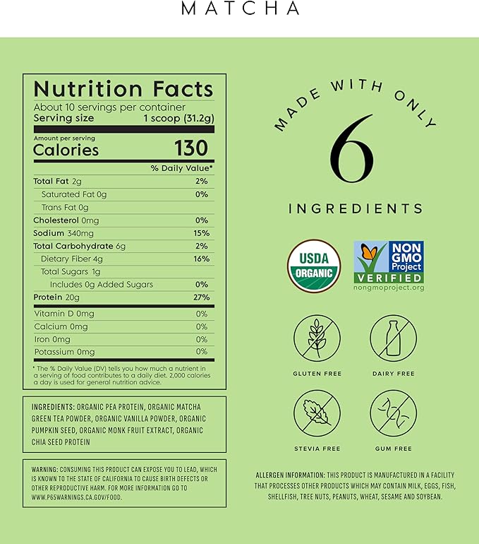 Plant Based Protein Powder - Organic, 20 Grams Per Serving