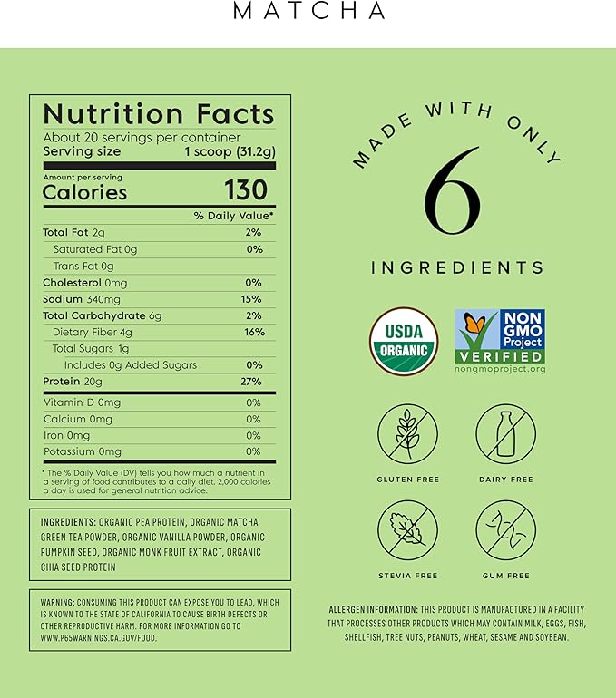Plant Based Protein Powder - Organic, 20 Grams Per Serving