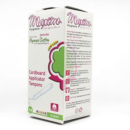 Maxim® 100% Certified Organic Cardboard Applicator Tampon, Super, 14 Count