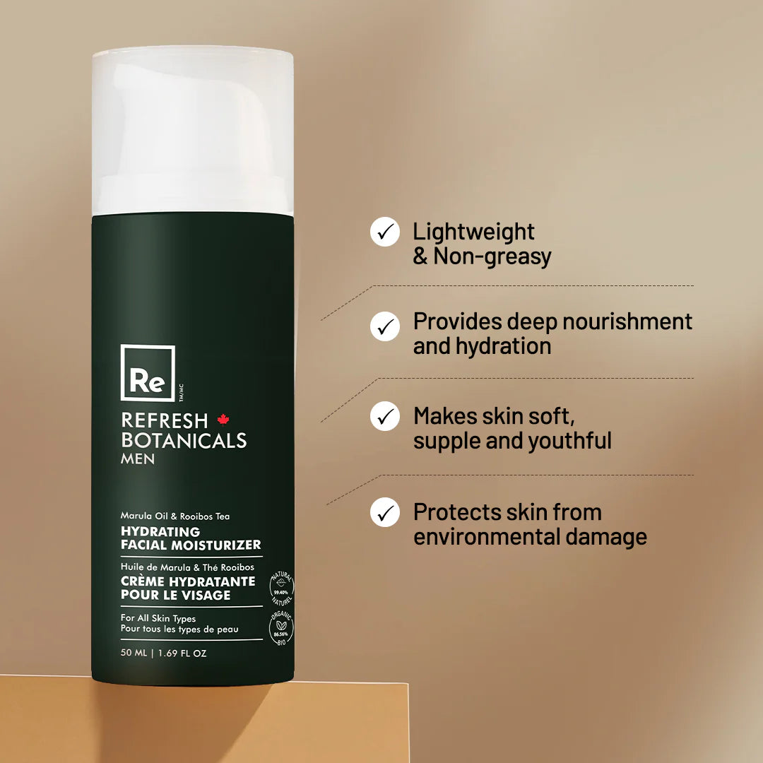 Hydrating Facial Moisturizer - For Men, with Marula Oil & Rooibos - 50 mL