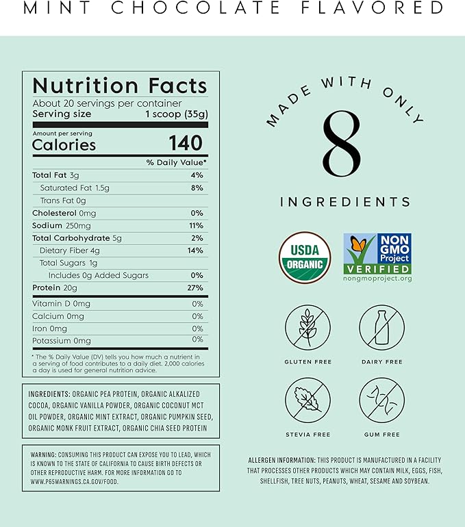 Plant Based Protein Powder - Organic, 20 Grams Per Serving