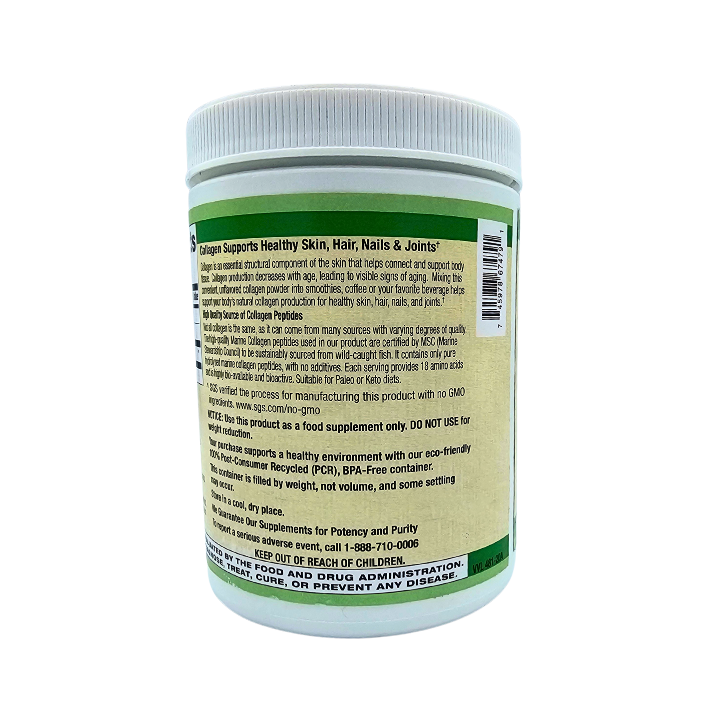 Marine Collagen, Pure, Wild-Caught Bio-Available Hydrolyzed Peptides - 8.5 Oz