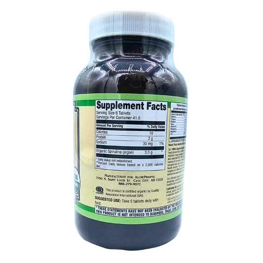 100% Organic Spirulina - Green Super Food - 250 Tablets