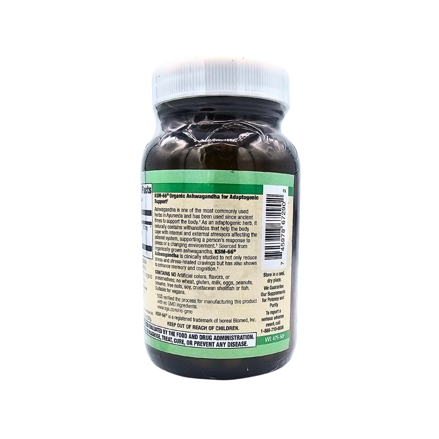 Ashwagandha - 500 Mg, Organic KSM-66 - 50 Capsules