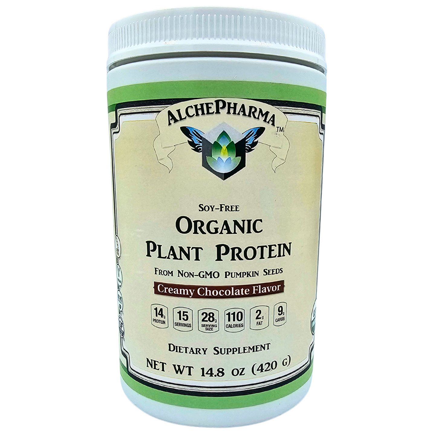 Plant Protein - Organic, Soy-Free, From Pumpkin Seeds, Creamy Chocolate - 14.8 Oz.
