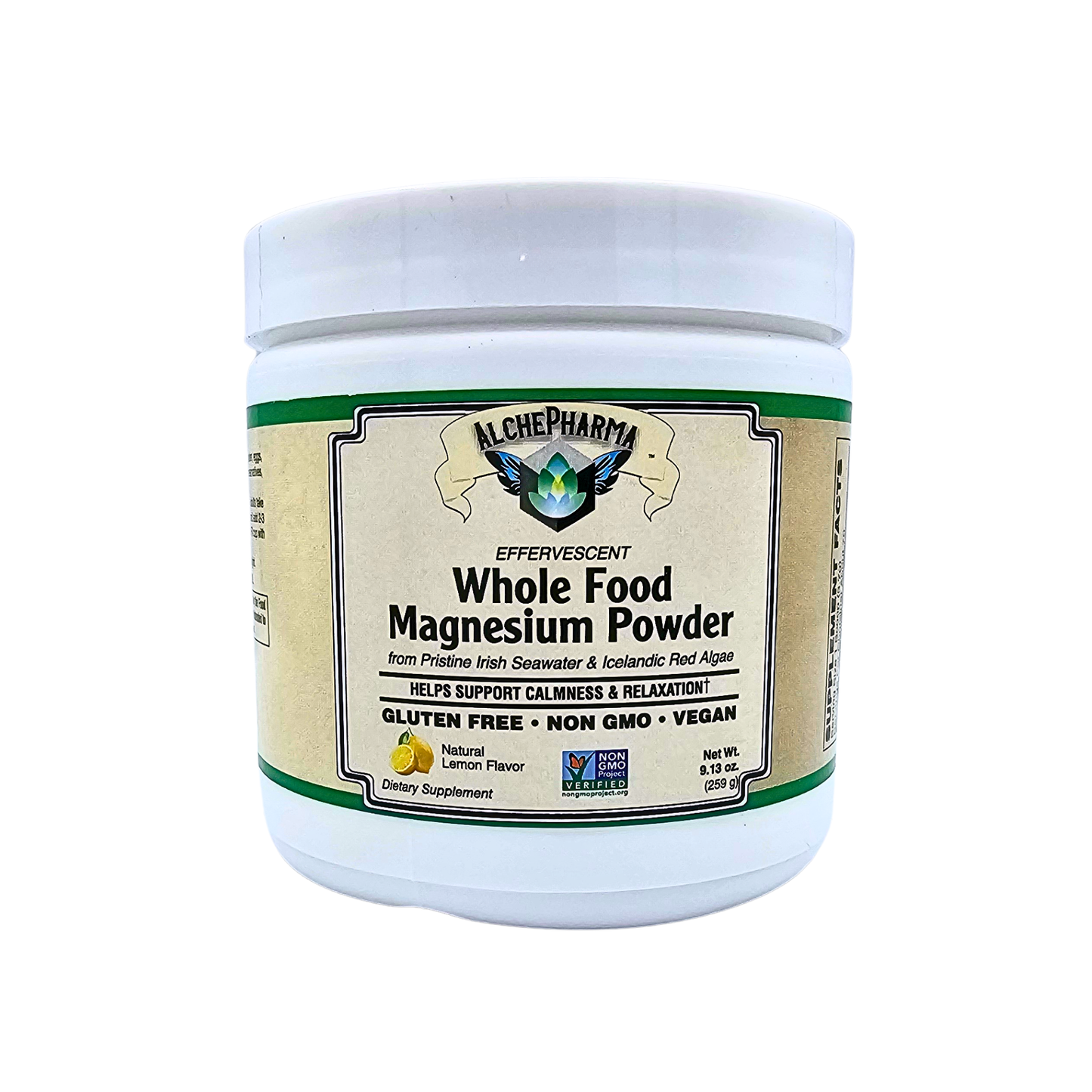 Whole Food Magnesium Powder - Effervescent, Lemon Flavored - 9.13 Oz