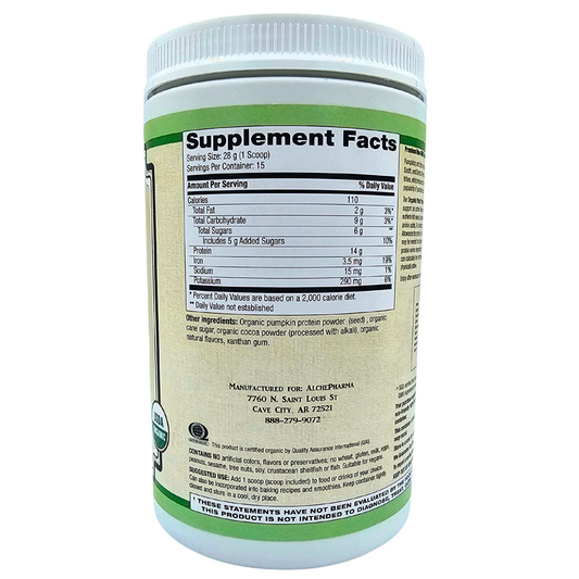 Plant Protein - Organic, Soy-Free, From Pumpkin Seeds, Creamy Chocolate - 14.8 Oz.