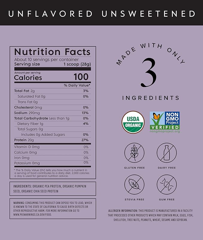 Plant Based Protein Powder - Organic, 20 Grams Per Serving