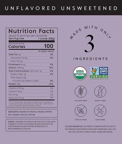 Plant Based Protein Powder - Organic, 20 Grams Per Serving