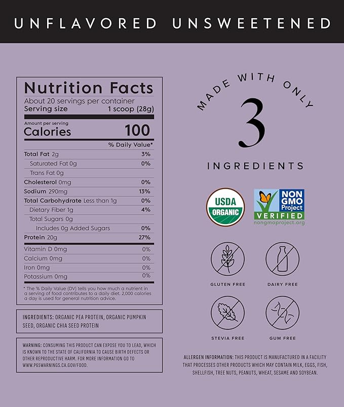 Plant Based Protein Powder - Organic, 20 Grams Per Serving