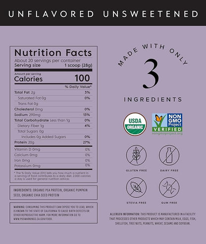 Plant Based Protein Powder - Organic, 20 Grams Per Serving