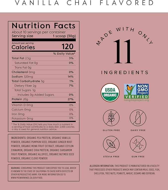 Plant Based Protein Powder - Organic, 20 Grams Per Serving