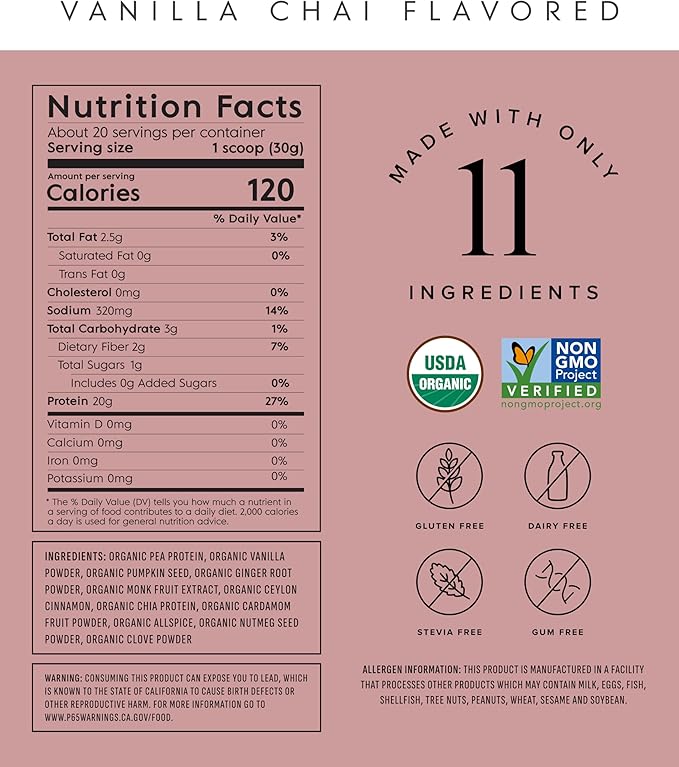 Plant Based Protein Powder - Organic, 20 Grams Per Serving