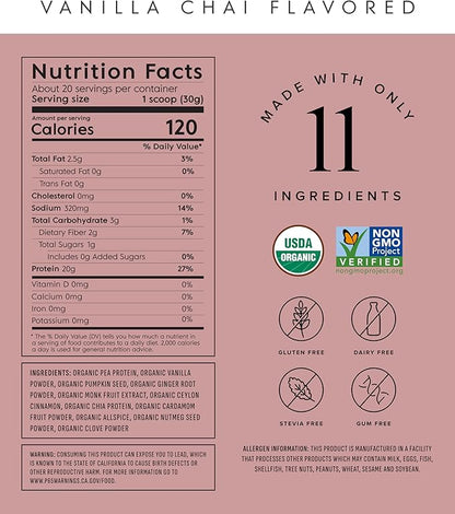 Plant Based Protein Powder - Organic, 20 Grams Per Serving