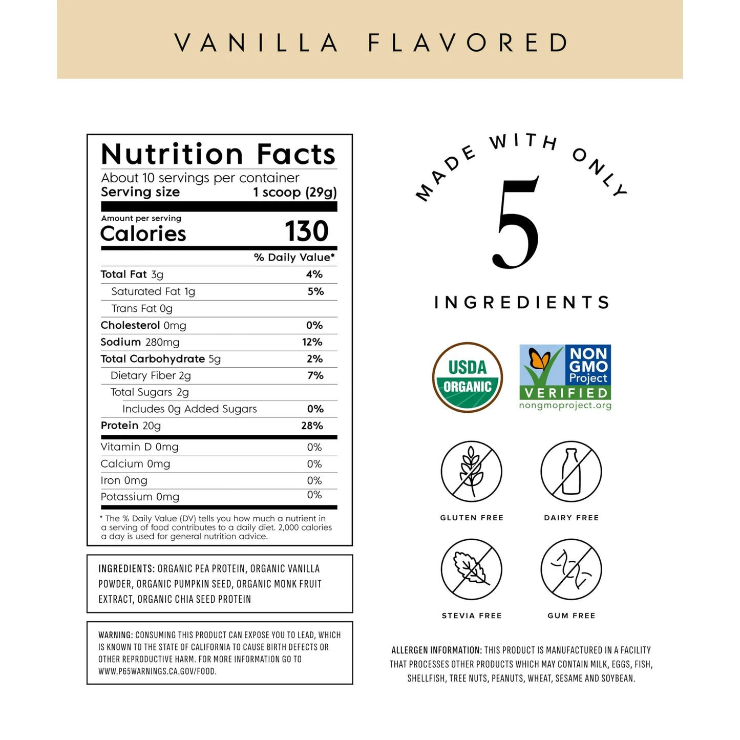 Plant Based Protein Powder - Organic, 20 Grams Per Serving